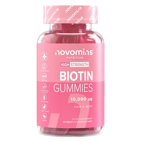 Novomins Biotin Gummies 10,000 iu Hair and Skin 60 Peach Flavoured Gummies