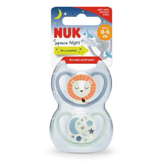 NUK Space Night Soother Blue (0-6 Months) - 2 Pack