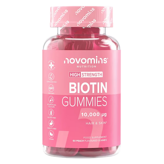 Novomins Biotin Gummies 10,000 iu Hair and Skin 60 Peach Flavoured Gummies