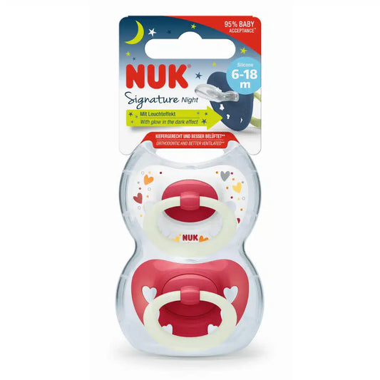 NUK Signature Glow In The Dark Soother Pink 6-18 months 2's