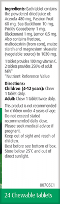 A Vogel Nature -C For Kids Immune System Support Age 4+ 24 Chewable Tablets