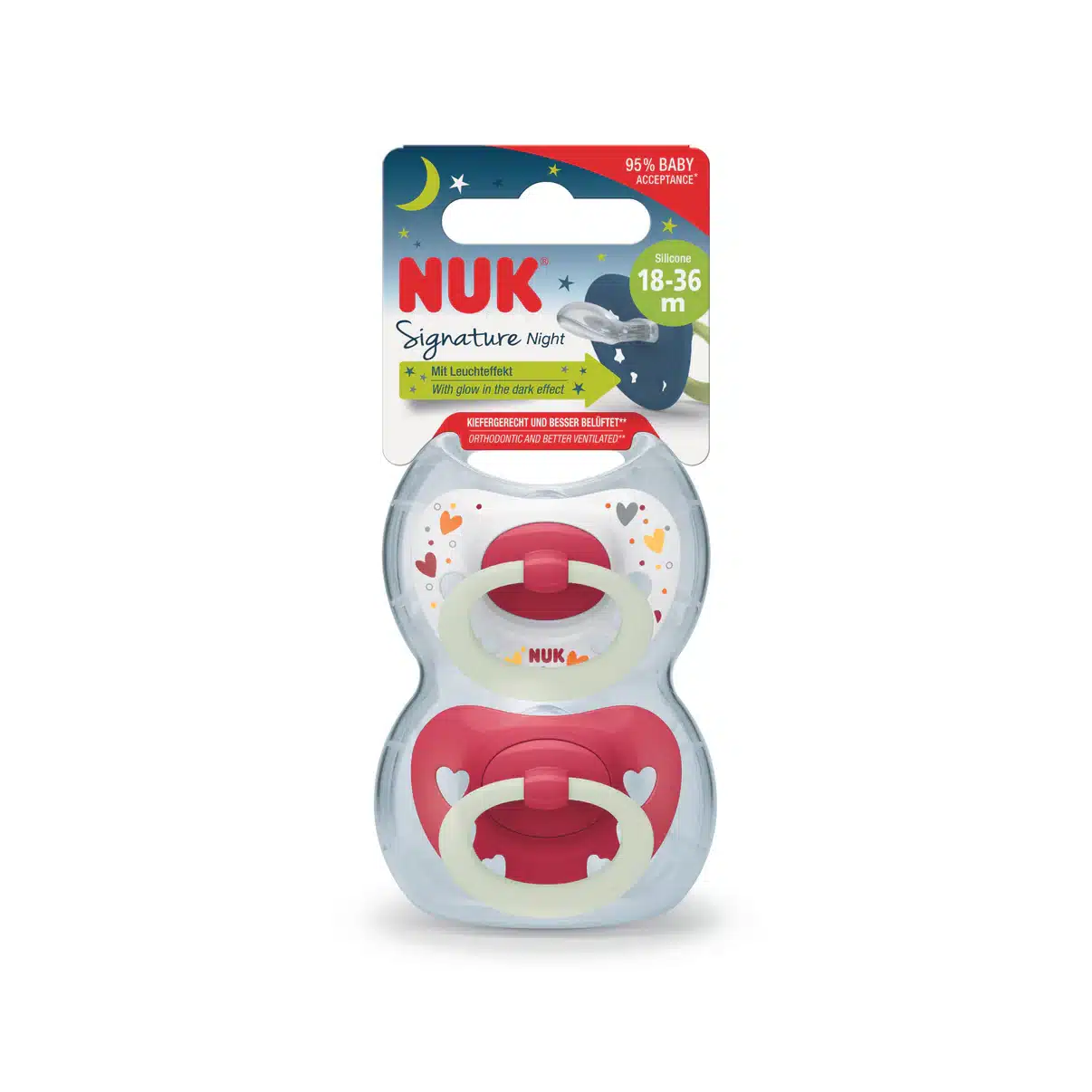 NUK Siganture Glow in the Dark Soother Pink 18-36 Months 2 Pack