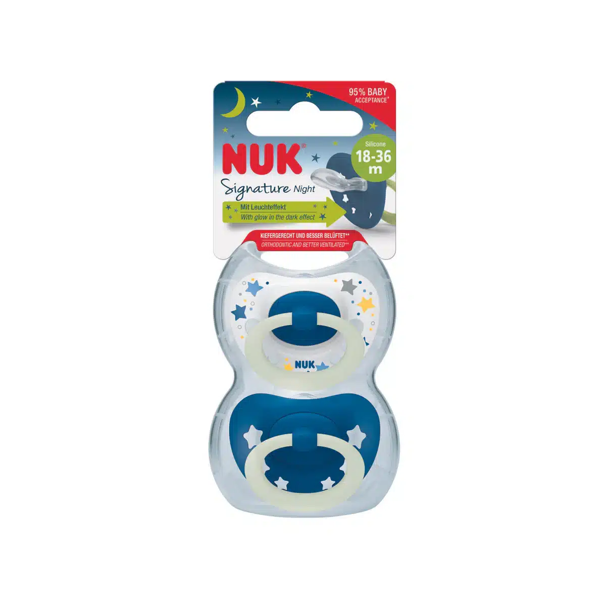 NUK Siganture Glow in the Dark Soother Blue 18-36 Months 2 Pack