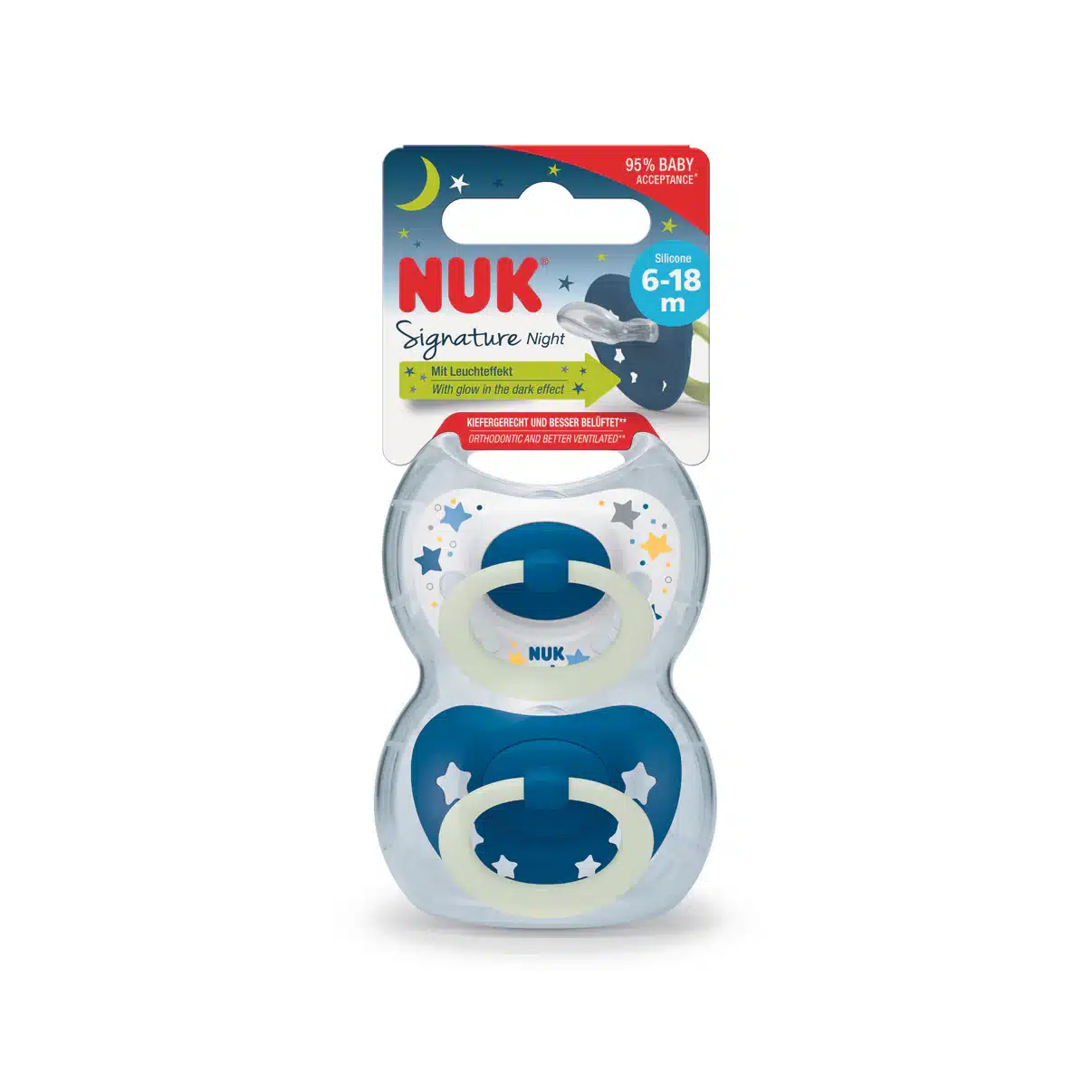 NUK Signature Glow In The Dark Soother Blue 6-18 months 2's